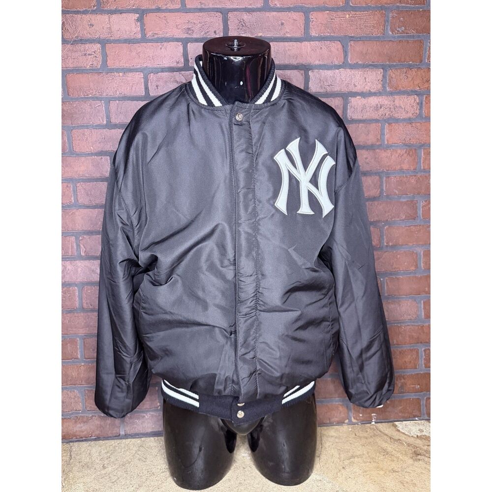JH Design New York Yankees Reversible Varsity Jacket Black Wool Satin Mens L